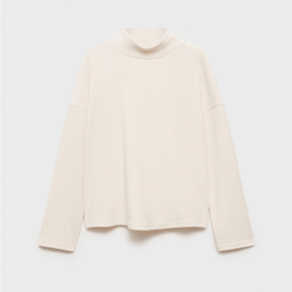 Mango | Corduroy Sweatshirt with Perkins Neck Ribbed Sweater in Ecru Cream XS